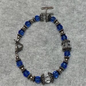 Vintage Brighton Elegant Blue and Silver Beaded Bracelet 7.25”